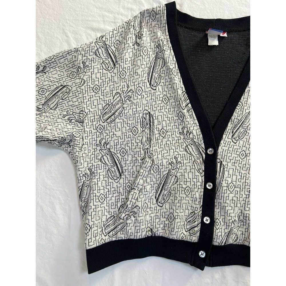 90s Golf Cardigan Made In USA Grandma | White Black‎ | Size XL - Picture 6 of 16